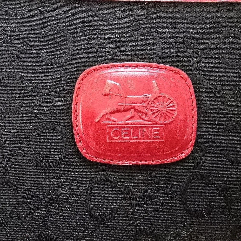 Celine Red and Black Cosmetic Bag with Embossed Design